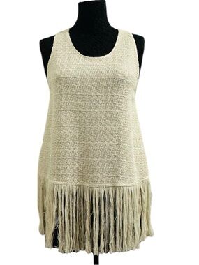ZARA Cream Textured Fringe Top Sleeveless Tank Boho Chic NWT Size M